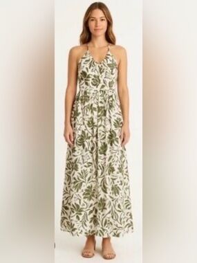 1state Tropical Leaf Print Halter Maxi Dress